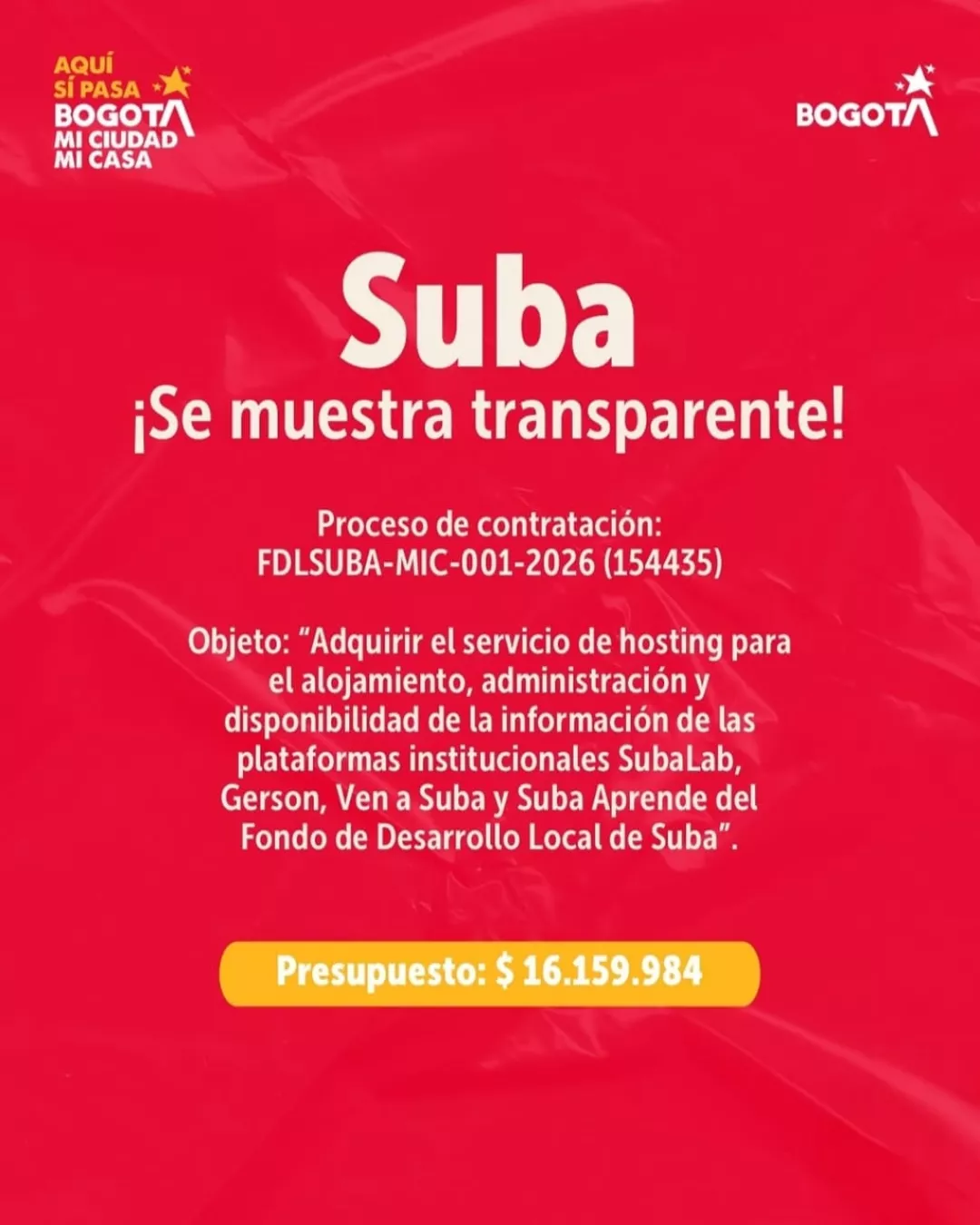 Suba se muestra transparente a la comunidad